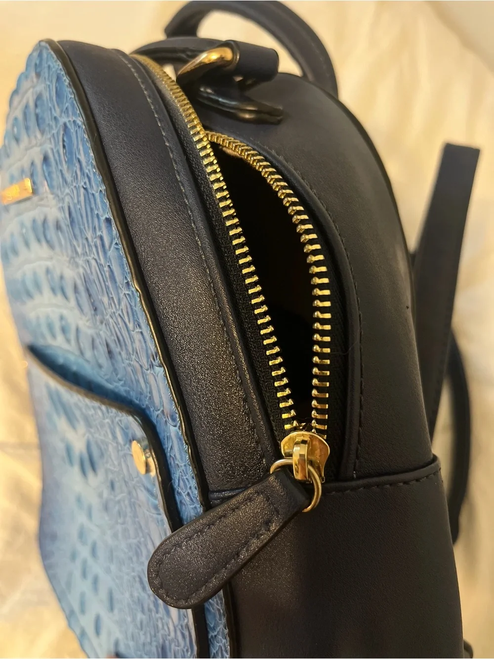 Blue Croc-Embossed Mini Backpack Bag